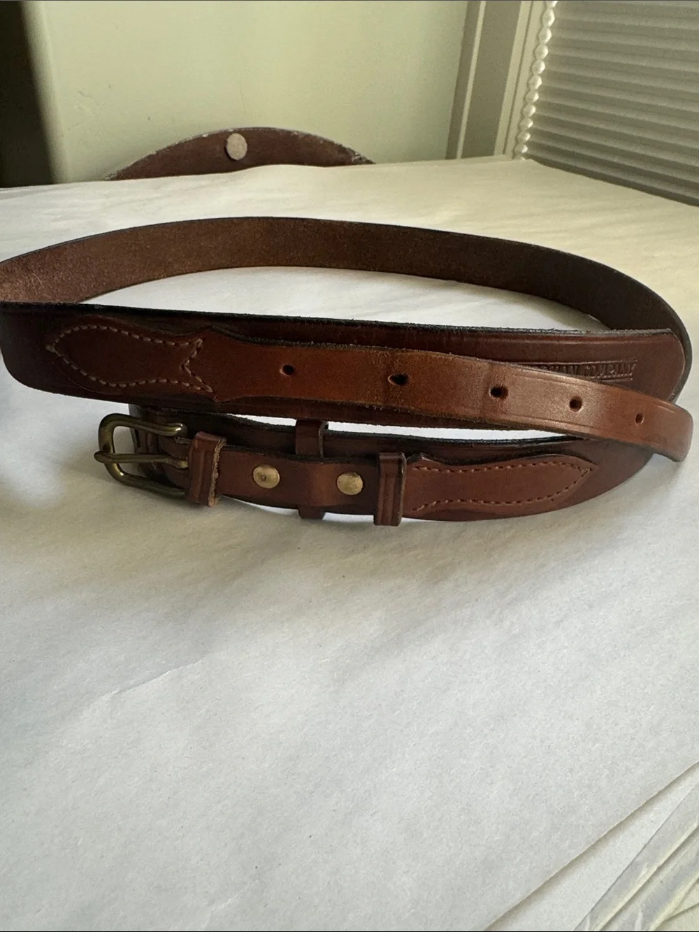 VTG The J. Peterman Company Brown Leather Belt Mens 40 Brass buckle Western